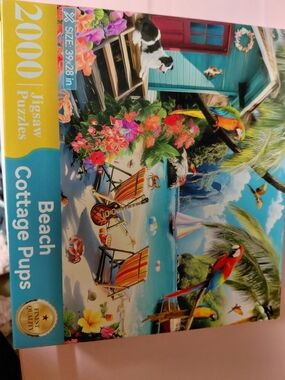 2000-Piece 'Beach Cottage Pups' Jigsaw Puzzle - Colorful Tropical Scene